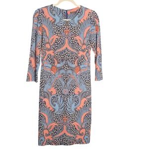 J.McLaughlin Sophia Sheath Dress Women XS Paisley 3/4 Sleeve Catalina Cloth